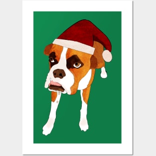 Boxer in Santa Hat Posters and Art